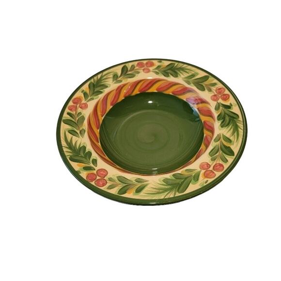 Christmas Memories Soup Pasta Bowl Signed Gail Pittman Green Yellow 10" Colorful - Picture 3 of 5